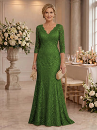 Lace Long Sleeves Mermaid Floor Length Mother of the Bride/Groom Dresses