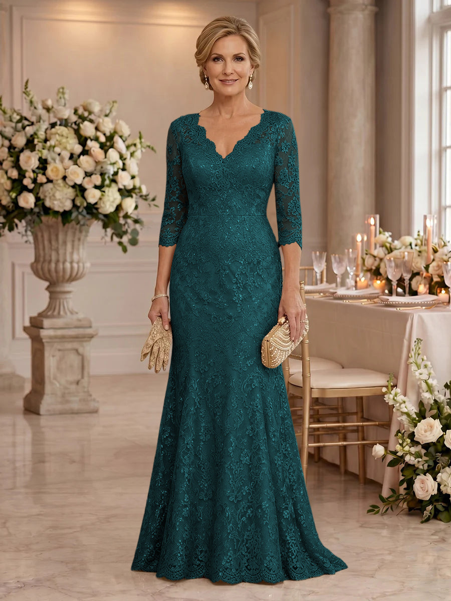 Lace Long Sleeves Mermaid Floor Length Mother of the Bride/Groom Dresses