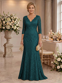 Lace Long Sleeves Mermaid Floor Length Mother of the Bride/Groom Dresses