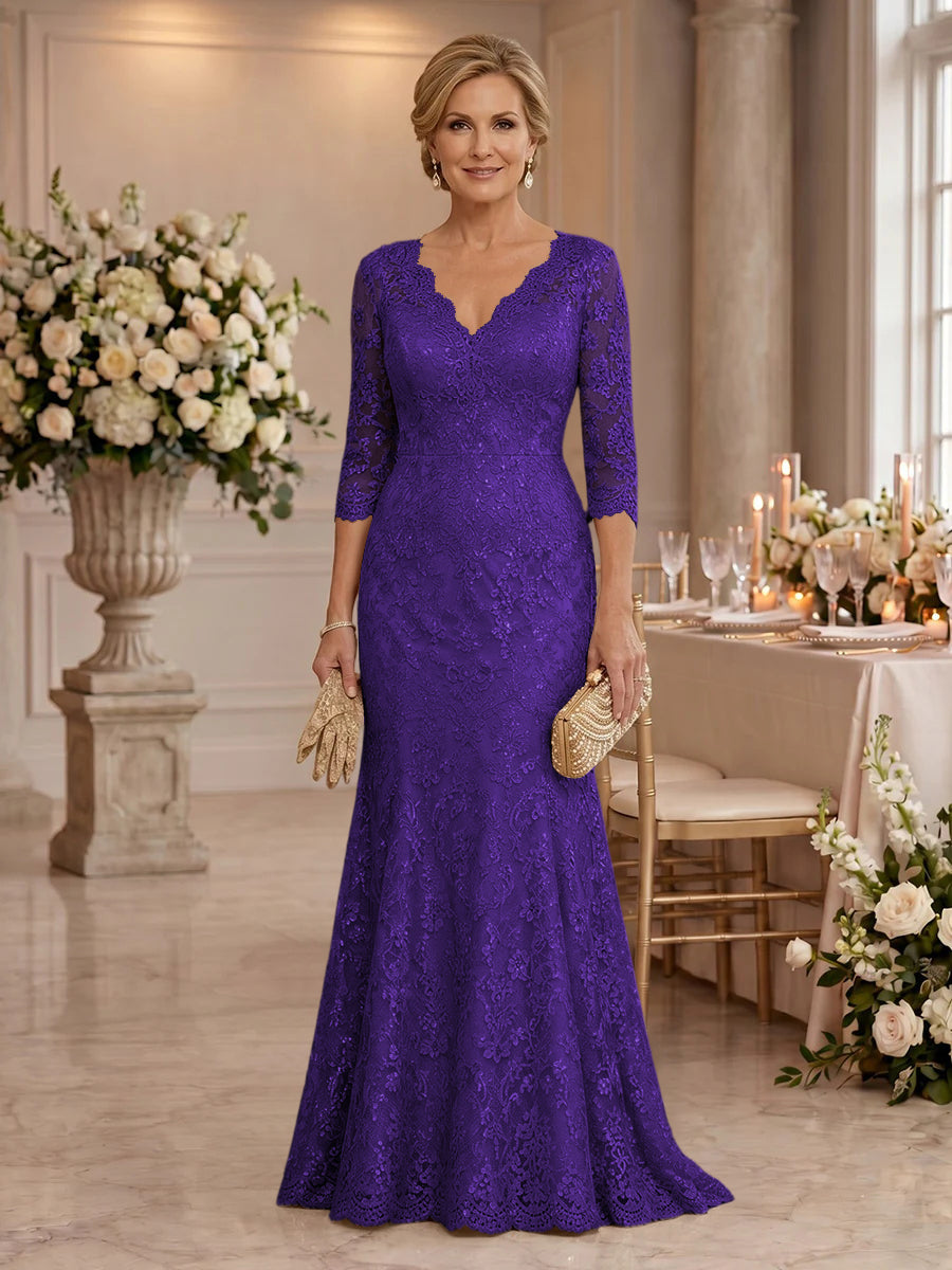Lace Long Sleeves Mermaid Floor Length Mother of the Bride/Groom Dresses