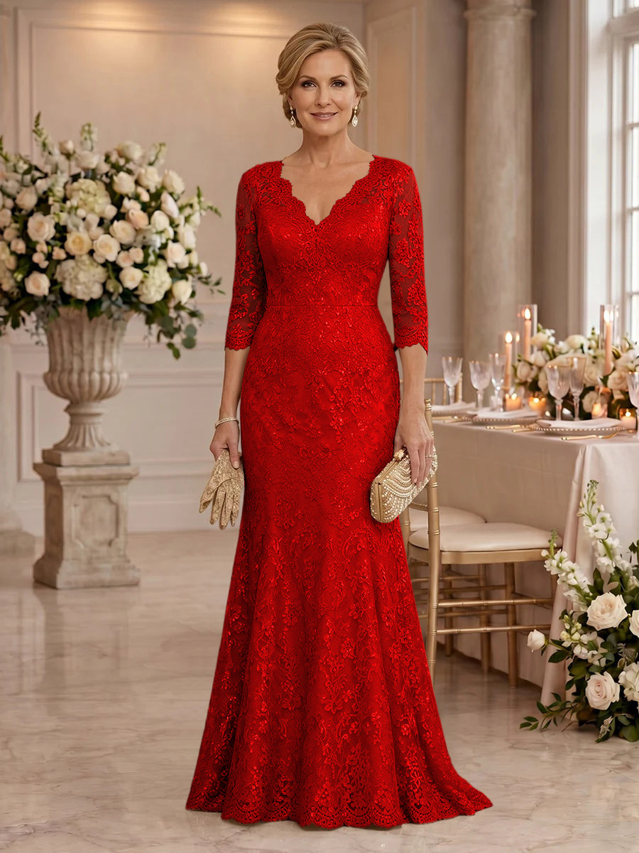 Lace Long Sleeves Mermaid Floor Length Mother of the Bride/Groom Dresses