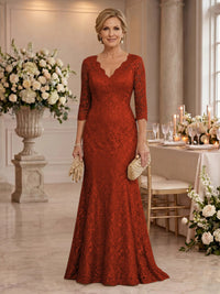 Lace Long Sleeves Mermaid Floor Length Mother of the Bride/Groom Dresses