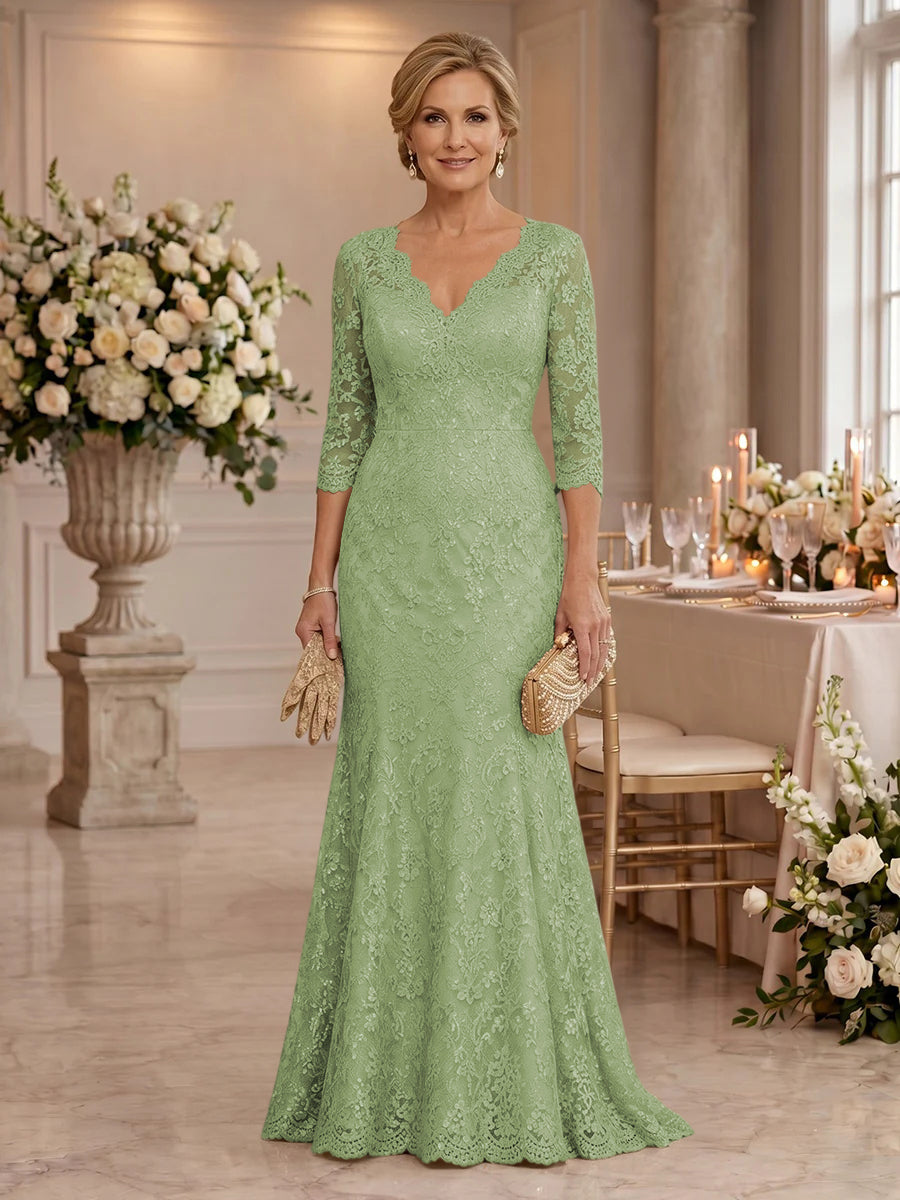Lace Long Sleeves Mermaid Floor Length Mother of the Bride/Groom Dresses