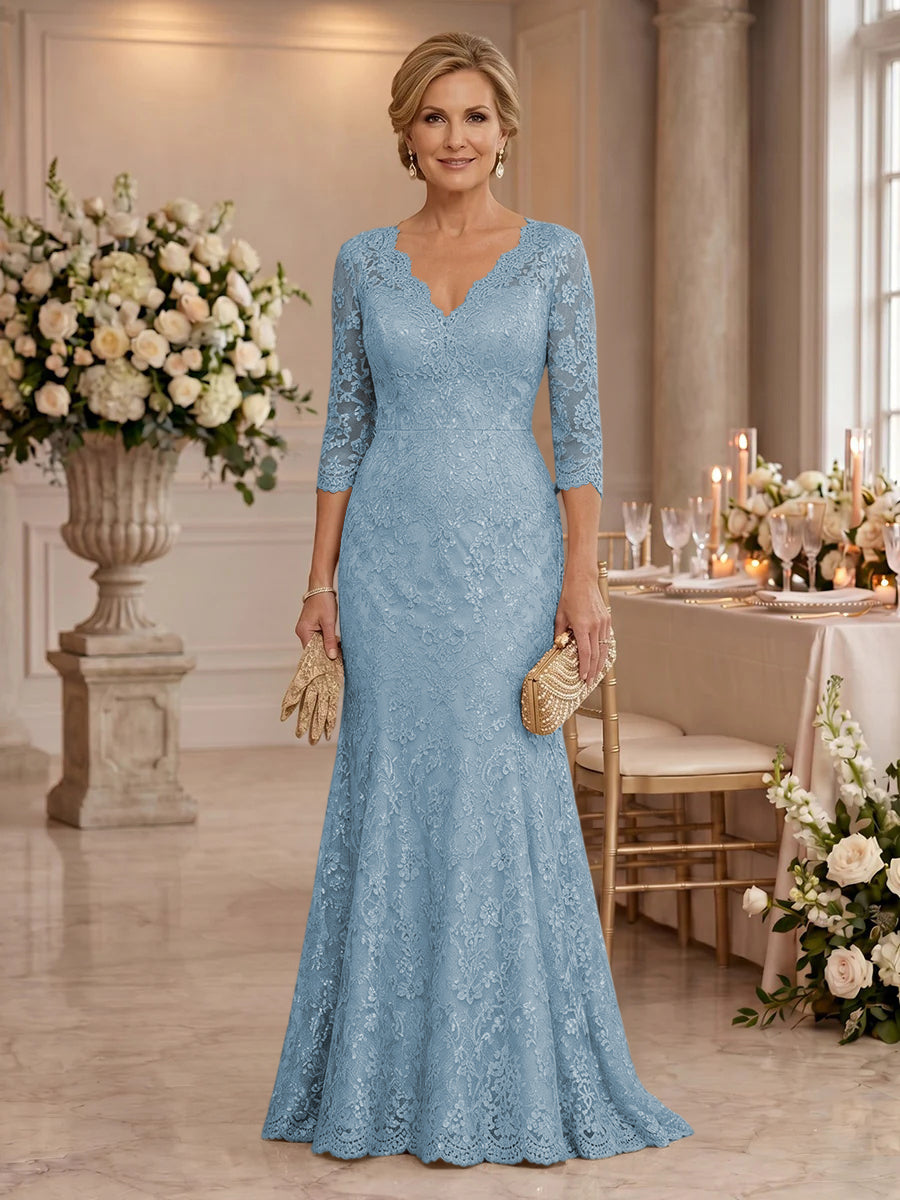 Lace Long Sleeves Mermaid Floor Length Mother of the Bride/Groom Dresses
