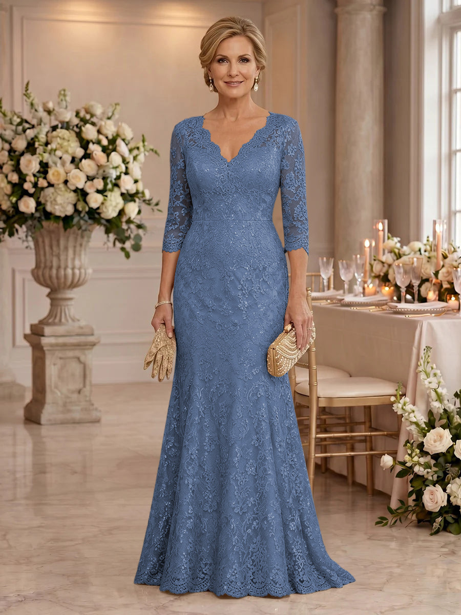 Lace Long Sleeves Mermaid Floor Length Mother of the Bride/Groom Dresses