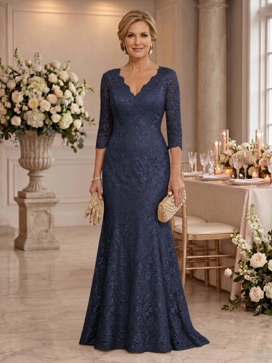 Lace Long Sleeves Mermaid Floor Length Mother of the Bride/Groom Dresses