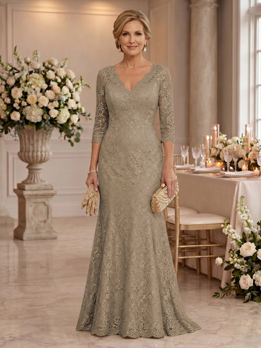 Lace Long Sleeves Mermaid Floor Length Mother of the Bride/Groom Dresses