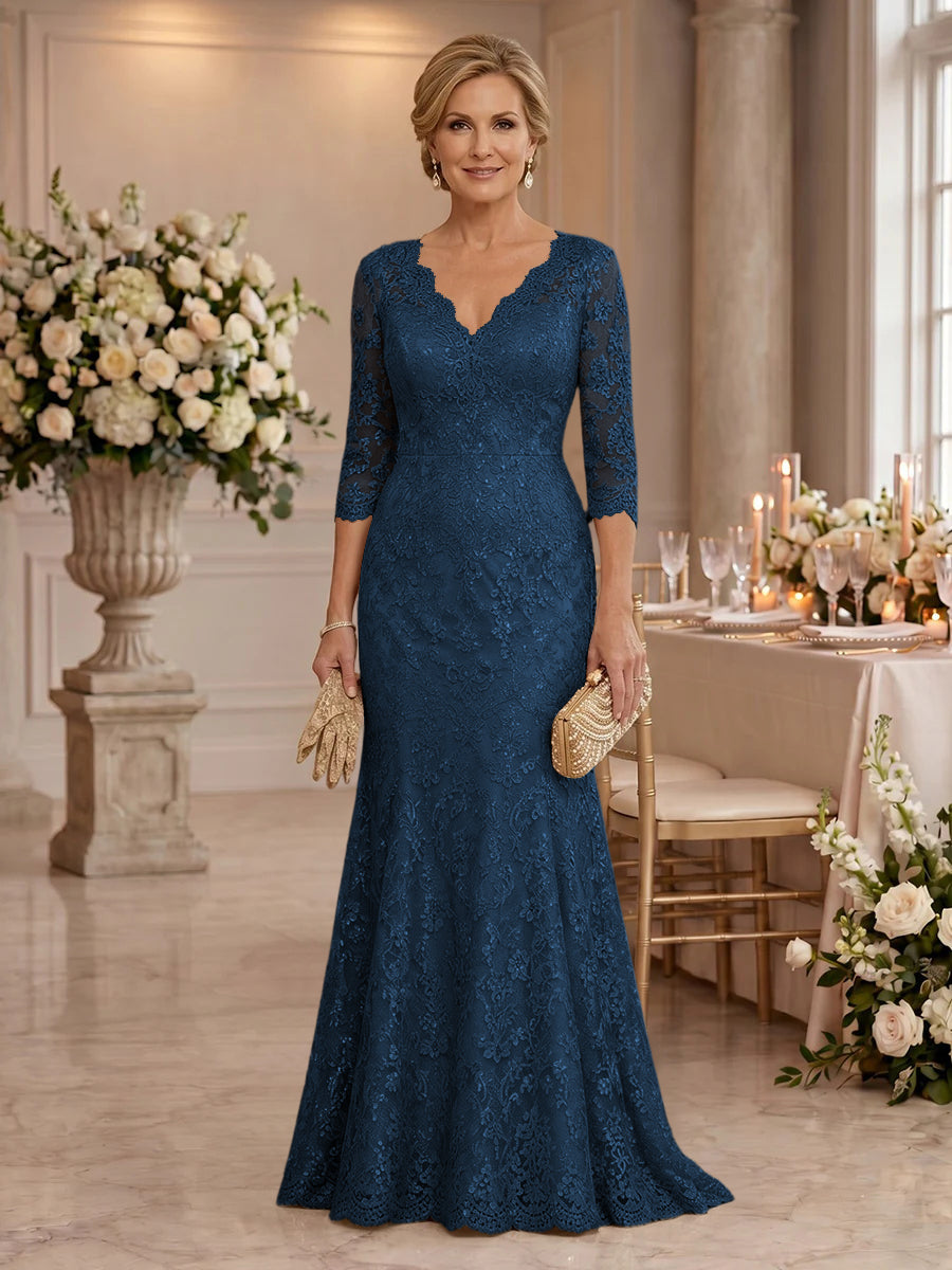 Lace Long Sleeves Mermaid Floor Length Mother of the Bride/Groom Dresses