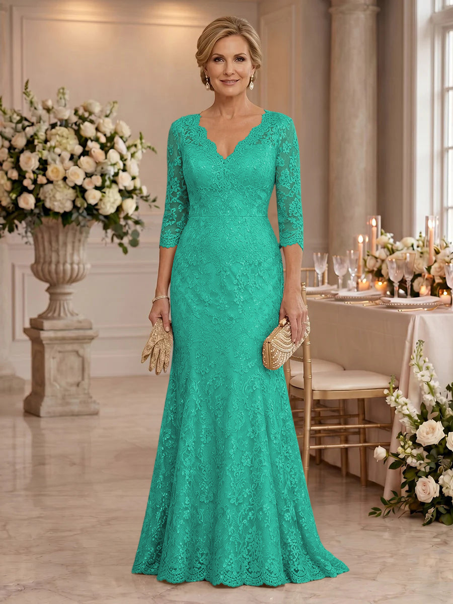 Lace Long Sleeves Mermaid Floor Length Mother of the Bride/Groom Dresses