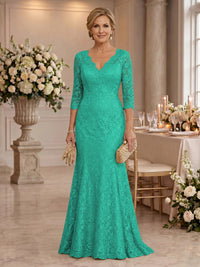 Lace Long Sleeves Mermaid Floor Length Mother of the Bride/Groom Dresses