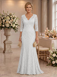 Lace Long Sleeves Mermaid Floor Length Mother of the Bride/Groom Dresses