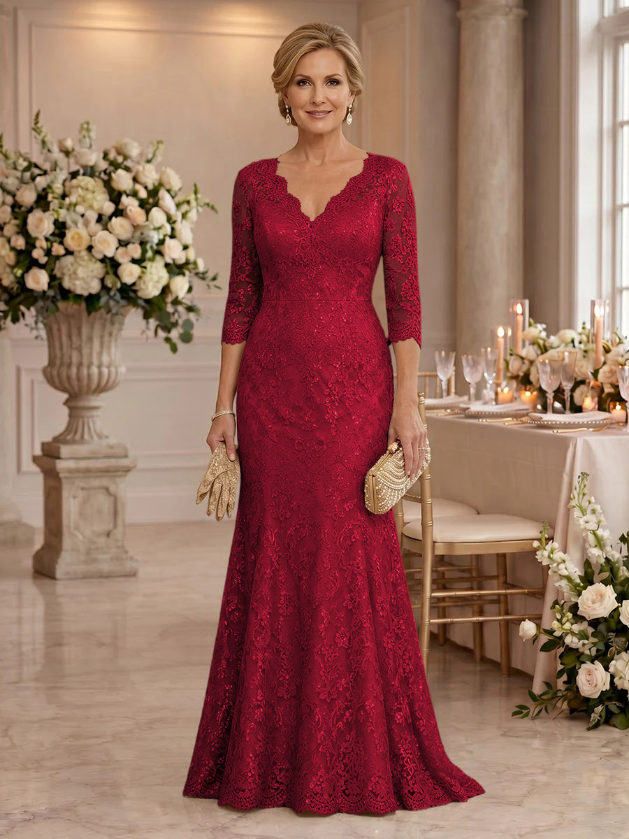 Lace Long Sleeves Mermaid Floor Length Mother of the Bride/Groom Dresses