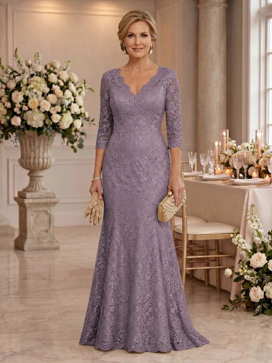 Lace Long Sleeves Mermaid Floor Length Mother of the Bride/Groom Dresses