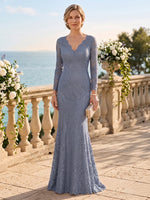 V Neck Mermaid/Sheath Mother of the Bride/Groom Dresses 3/4 Sleeves Lace Floor Length
