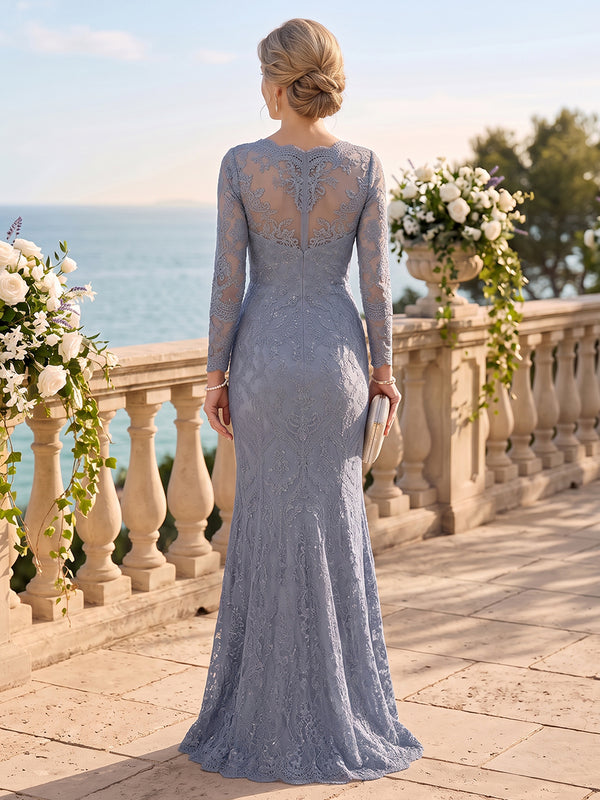 V Neck Mermaid/Sheath Mother of the Bride/Groom Dresses 3/4 Sleeves Lace Floor Length
