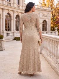 Plus Size V Neck Mermaid/Sheath Mother of the Bride/Groom Dresses 3/4 Sleeves Lace Floor Length