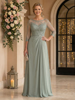 Chiffon Jewel A Line Floor Length Lace Appliques Mother of the Bride/Groom Dresses