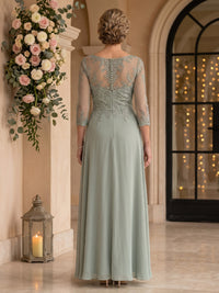 Chiffon Jewel A Line Floor Length Lace Appliques Mother of the Bride/Groom Dresses