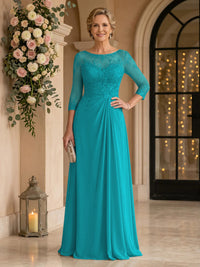 Chiffon Jewel A Line Floor Length Lace Appliques Mother of the Bride/Groom Dresses