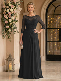 Chiffon Jewel A Line Floor Length Lace Appliques Mother of the Bride/Groom Dresses
