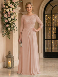 Chiffon Jewel A Line Floor Length Lace Appliques Mother of the Bride/Groom Dresses