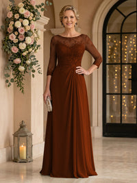 Chiffon Jewel A Line Floor Length Lace Appliques Mother of the Bride/Groom Dresses