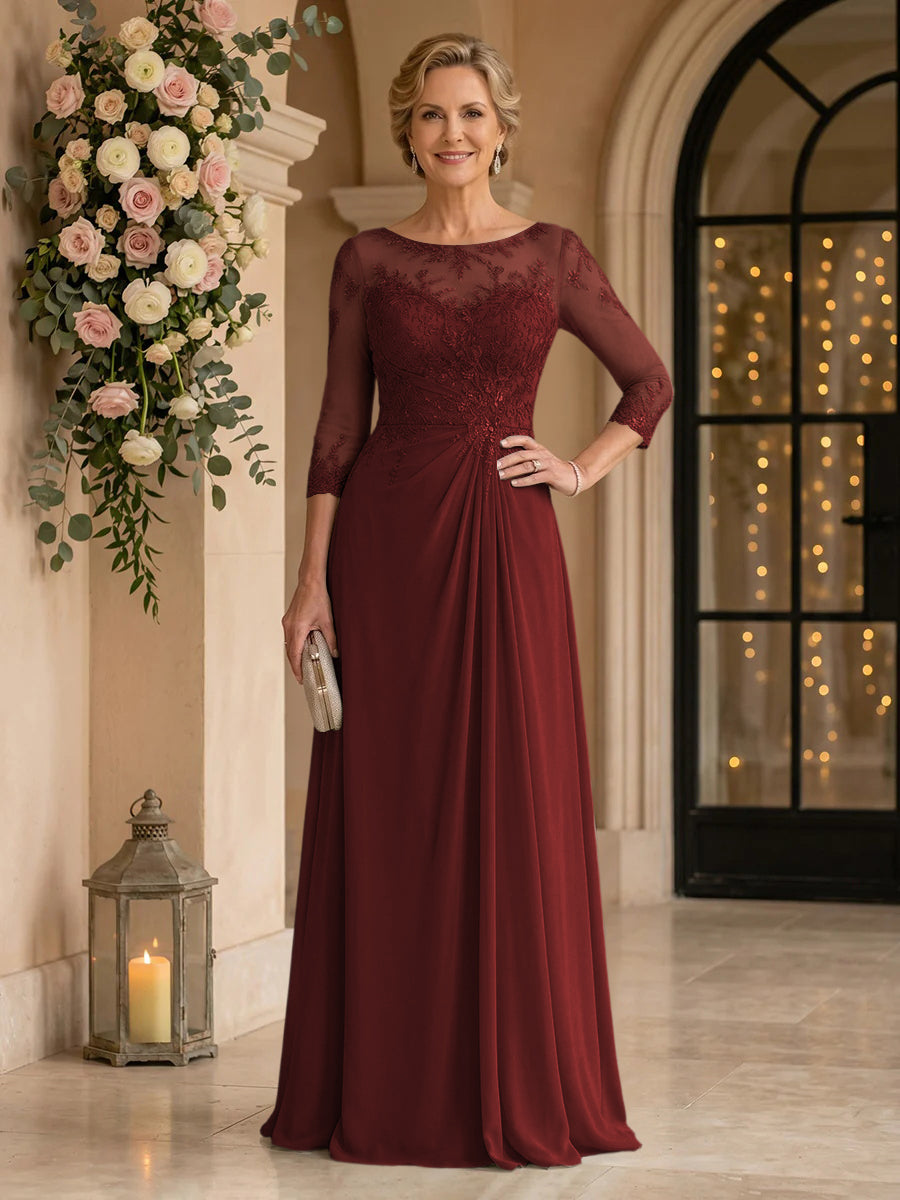 Chiffon Jewel A Line Floor Length Lace Appliques Mother of the Bride/Groom Dresses