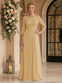 Chiffon Jewel A Line Floor Length Lace Appliques Mother of the Bride/Groom Dresses