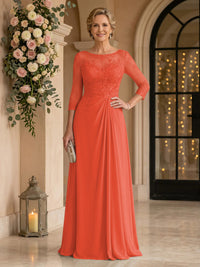 Chiffon Jewel A Line Floor Length Lace Appliques Mother of the Bride/Groom Dresses