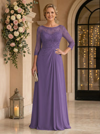 Chiffon Jewel A Line Floor Length Lace Appliques Mother of the Bride/Groom Dresses