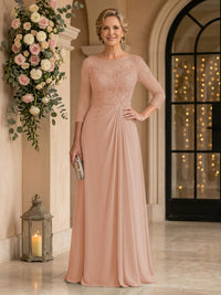 Chiffon Jewel A Line Floor Length Lace Appliques Mother of the Bride/Groom Dresses