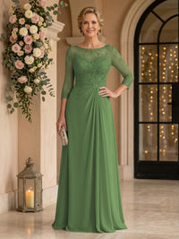 Chiffon Jewel A Line Floor Length Lace Appliques Mother of the Bride/Groom Dresses