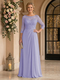 Chiffon Jewel A Line Floor Length Lace Appliques Mother of the Bride/Groom Dresses