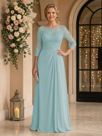 Chiffon Jewel A Line Floor Length Lace Appliques Mother of the Bride/Groom Dresses