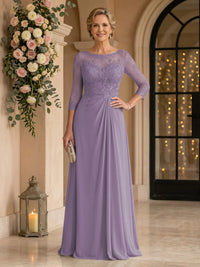 Chiffon Jewel A Line Floor Length Lace Appliques Mother of the Bride/Groom Dresses