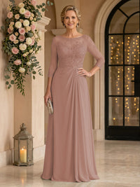 Chiffon Jewel A Line Floor Length Lace Appliques Mother of the Bride/Groom Dresses