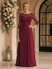 Chiffon Jewel A Line Floor Length Lace Appliques Mother of the Bride/Groom Dresses