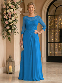 Chiffon Jewel A Line Floor Length Lace Appliques Mother of the Bride/Groom Dresses