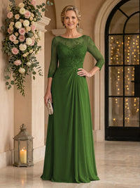Chiffon Jewel A Line Floor Length Lace Appliques Mother of the Bride/Groom Dresses