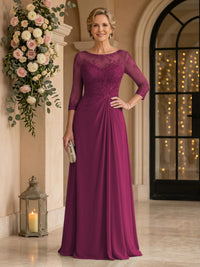 Chiffon Jewel A Line Floor Length Lace Appliques Mother of the Bride/Groom Dresses