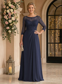 Chiffon Jewel A Line Floor Length Lace Appliques Mother of the Bride/Groom Dresses