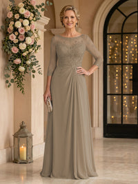 Chiffon Jewel A Line Floor Length Lace Appliques Mother of the Bride/Groom Dresses