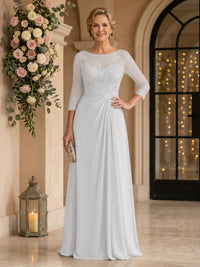 Chiffon Jewel A Line Floor Length Lace Appliques Mother of the Bride/Groom Dresses