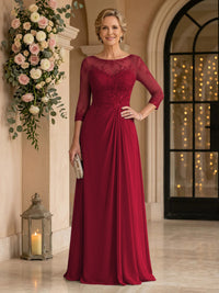 Chiffon Jewel A Line Floor Length Lace Appliques Mother of the Bride/Groom Dresses