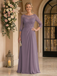 Chiffon Jewel A Line Floor Length Lace Appliques Mother of the Bride/Groom Dresses