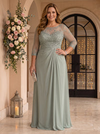 Chiffon Plus Size Jewel A Line Floor Length Lace Appliques Mother of the Bride/Groom Dresses