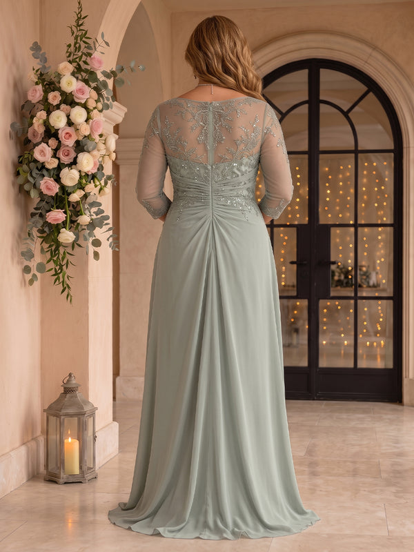 Chiffon Plus Size Jewel A Line Floor Length Lace Appliques Mother of the Bride/Groom Dresses