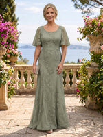Jewel A Line Short Sleeves Floor Length Mother of the Bride/Groom Dresses