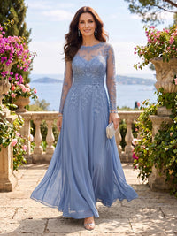 Jewel A Line Long Sleeves Chiffon Floor Length Mother of the Bride/Groom Dresses