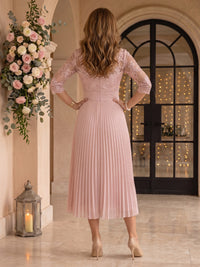 Jewel Chiffon Pleated Lace Mother of the Bride Dresses Tea Length